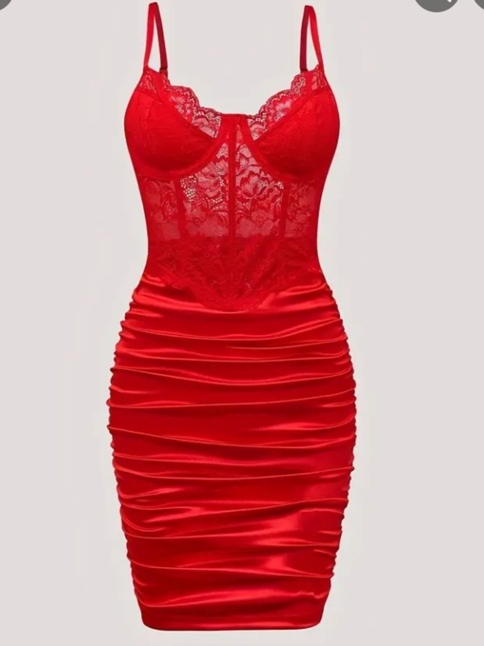 Fashion Nova Red Lace & Satin Ruched Slip Dress
